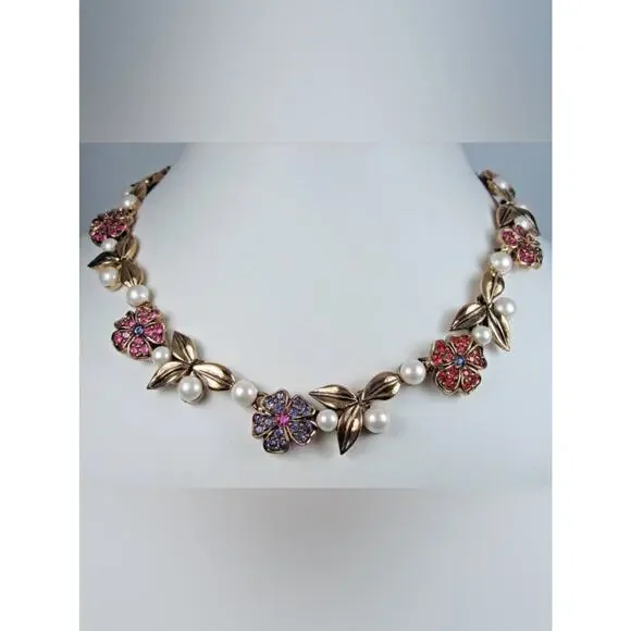 Nina Ricci Gold Plated Necklace with Pearls, Enamel & Crystals - 16-18" - Picture 5 of 5